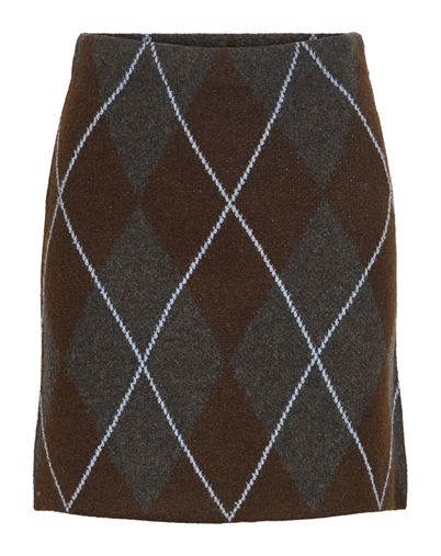 Vila - VIArgyle Strik Nederdel - Dark Grey Melange/Coffee Bean 